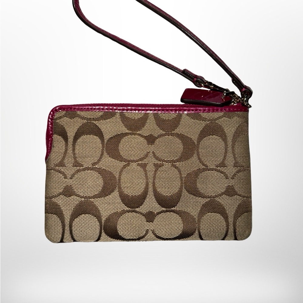 Coach Tan and Pink Signature Wristlet - Picture 2 of 3